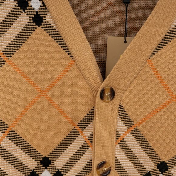 Burberry Classic Check Knit Cardigan Unisex Beige Plaid Sweater - Picture 4 of 7